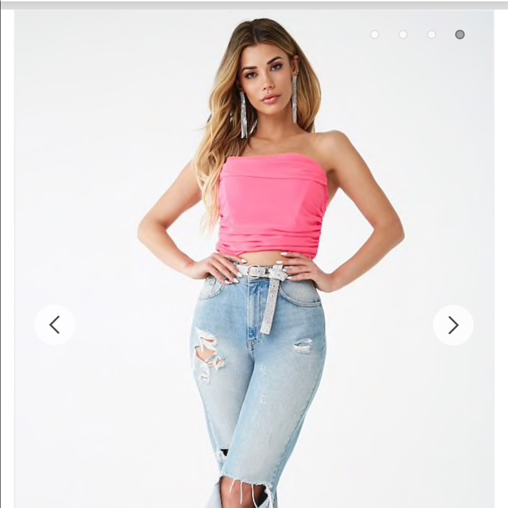 Hot pink chiffon ruched tube top